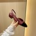 Burgundy New Style Chunky Heel Single Shoes For Women With Back Strap, Square Toe, Color Block, Mid Heel, Open Back,_voghion.com