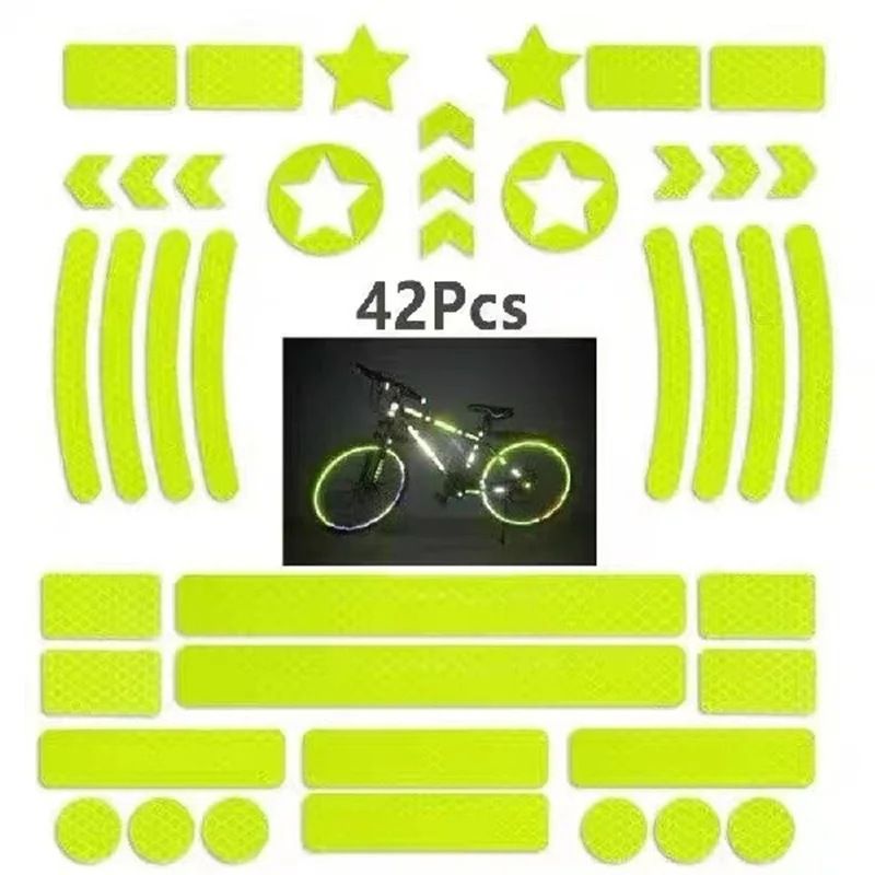 Motorcycle Fluorescent Warning Reflective Sticker Car Bicycle Helmet Safety Sign Warning Strip 42p_voghion.com