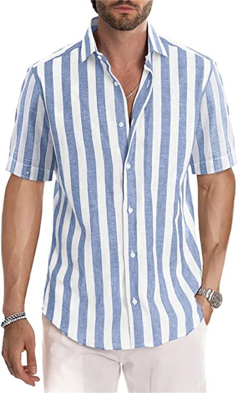 Herrenbekleidung Neue Mode Herren Kurzarm Gestreiftes Revershemd Frühling Herbst Hemd Quelle Fabrik_voghion.com