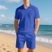 Lockeres Poloshirt im amerikanischen Stil mit Sommerkragen und Waffelmuster für Herren, lässiges Kurzarm-Shorts-Set für Herren_voghion.com