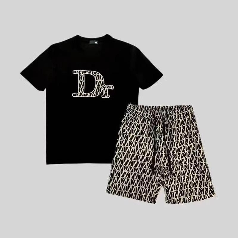 2024 Summer Light Luxury Fashion Casual Προσωποποιημένο εμπριμέ όμορφο ανδρικό σορτς δύο τεμαχίων_voghion.com