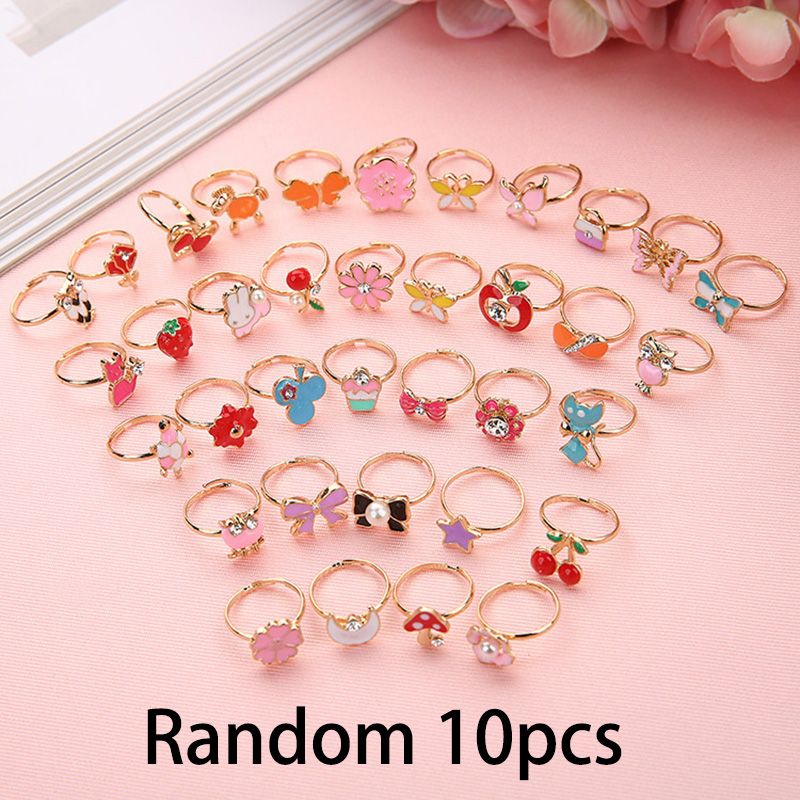 Vendite calde 10 di loro Carino cartone animato Kawaii ragazza coreana fiore lega bambini gioielli regalo anello regolabile_voghion.com