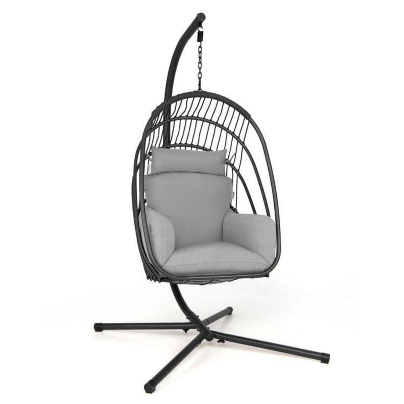 Hanging Folding Egg Chair With Stand Soft Cushion Pillow Swing Hammock_voghion.com