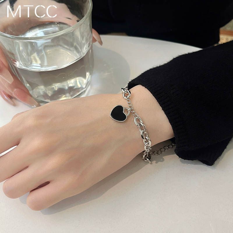 Black Heart Pearl Stitching For Women Ins Cold Style Hip Hop Trendy Cool Girl Bracelet New Trend C677_voghion.com