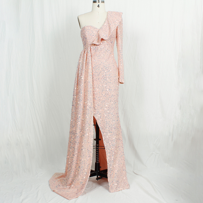 Damenkleid, modisch, einzelne Schulter, Perlen, Brautjungfernkleid, Party, langes Kleid, Damenkleid_voghion.com