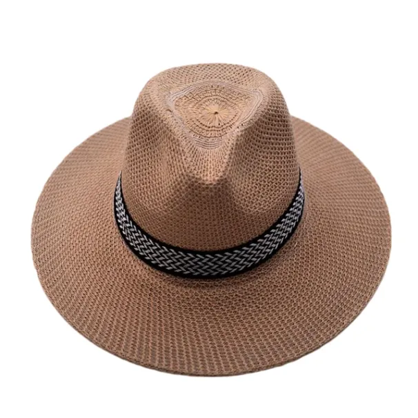Douhoow Sommerhut für Herren, Sonnenschutz, modisch, für den Strand, modisch, Strohhut, Jazzband, Fedora-Kappe_voghion.com