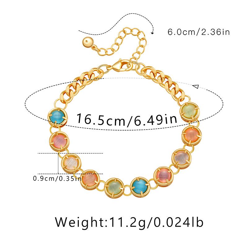 Copper plated K real gold chain color preserving bracelet cat's eye stone beaded bracelet niche light luxury texture small fresh hand jewelry_voghion.com