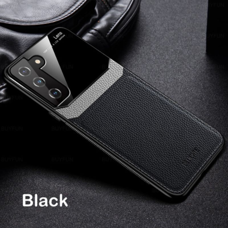 Leder Spiegel Glas Telefon Abdeckung Für Samsung S21 FE 5G 6,4 zoll PU Stoßfest Telefon Zurück Fall Für_voghion.com