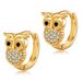 Fibbie per orecchie a forma di gufo con zirconi, orecchini piccoli e raffinati in rame placcato oro K, design unico, orecchini di nicchia_voghion.com