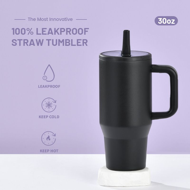 Thermoses 30 oz Tasse à glace double couche anti-fuite Couvercle de paille pliable Tasse isotherme portable à bouche directe_voghion.com