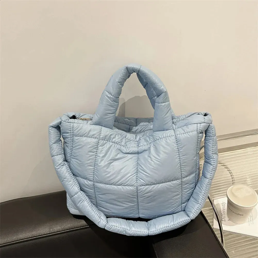 Women Puffer Tote Handbag Large Capacity Casual Padded Solid Color Quilted Top Handle Ladies Commute Bag 240820_voghion.com