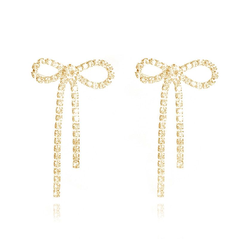 Fashion Hot Sale Elegant Bow Tassel Earrings For Women Shiny Diamond Small Earrings Fashionable Earrings_voghion.com