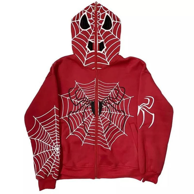 Felpa con cappuccio con stampa ragno gotico - Pullover streetwear Y2K da donna, felpa oversize con zip, morbido misto poliestere, stile casual audace_voghion.com