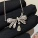 Full Diamond Zircon Bow Pendant With Water Droplets, And Versatile Necklace, Women's Collarbone Chain, New Neckchain,_voghion.com