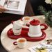 Set da tè in ceramica in stile nordico: 1 brocca e 4 tazze con vassoio, elegante set regalo color crema (ecologico, fatto a mano, perfetto per la casa e come regalo)_voghion.com