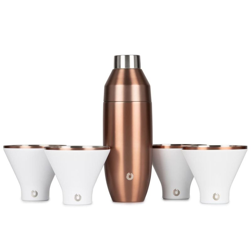Stainless Steel Cocktail Shaker And Martini Glass Set, Gold And White_voghion.com