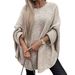 Maglione poncho con maniche a pipistrello – Mantella oversize in maglia con maniche a 3/4 (S-L, beige, poliestere, essenziale per autunno/inverno)_voghion.com