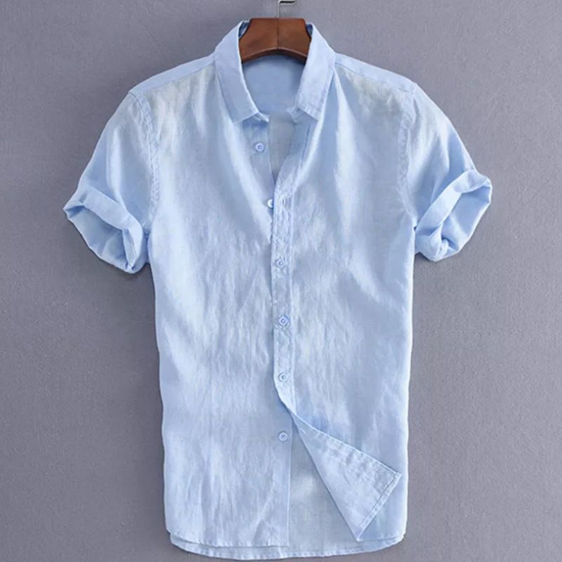2025d 2025 Solid Color Summer Short Sleeve Casual Men's Shirt_voghion.com