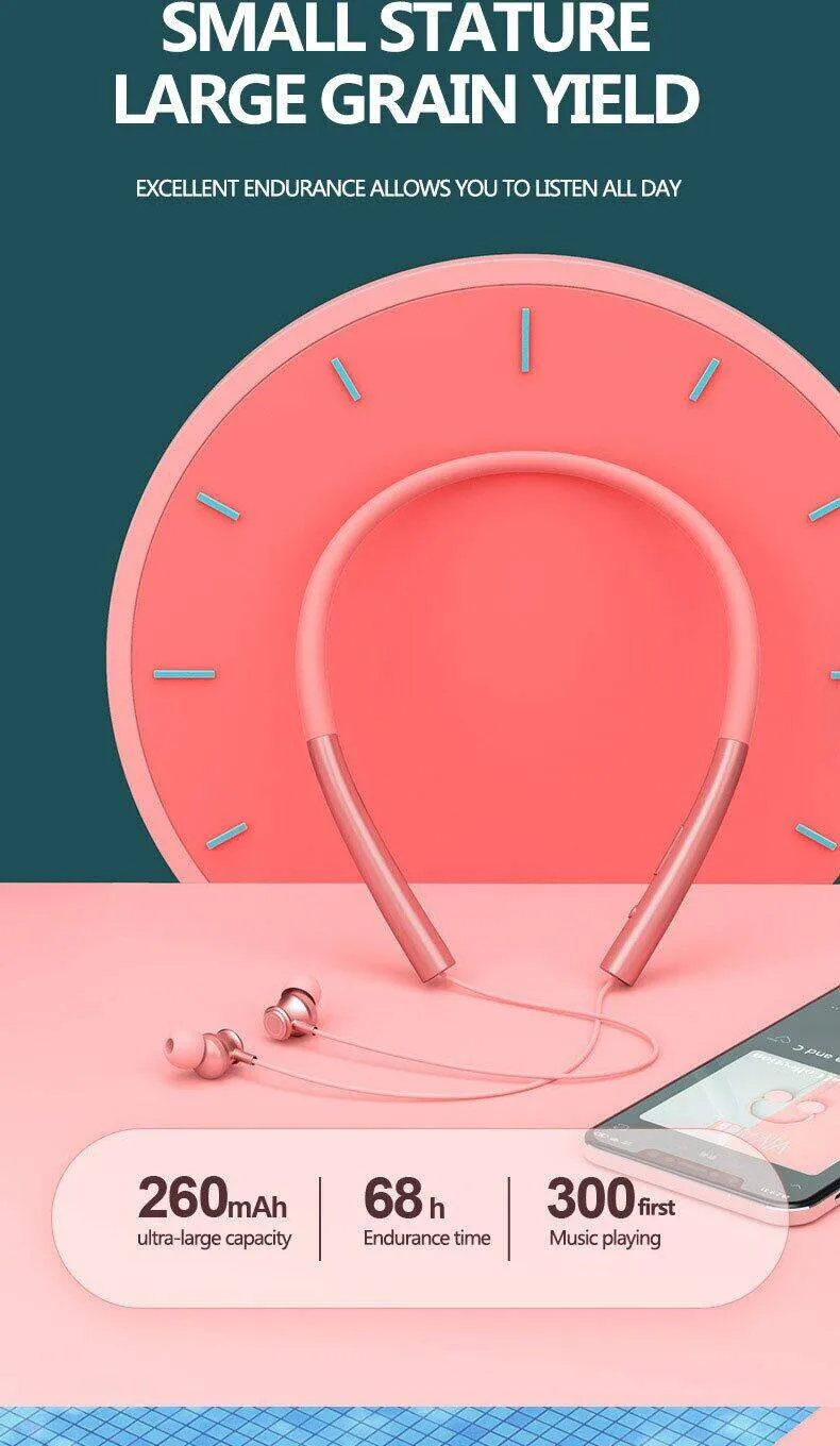 Słuchawki sportowe Bluetooth 5.0 bezprzewodowe słuchawki z pałąkiem na szyję wiszące słuchawki stereo wodoodporne słuchawki douszne z mikrofonem_voghion.com