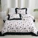 Home Textile Chemical Fiber Floral Black Ruffled Quilt Cover Three Piece Set_voghion.com