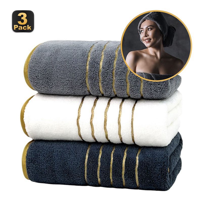 Toalla de vellón coral finamente tejida, paquete de tres, para el hogar, para cabello seco, gruesa, absorbente y suave, 50 x 90 cm_voghion.com