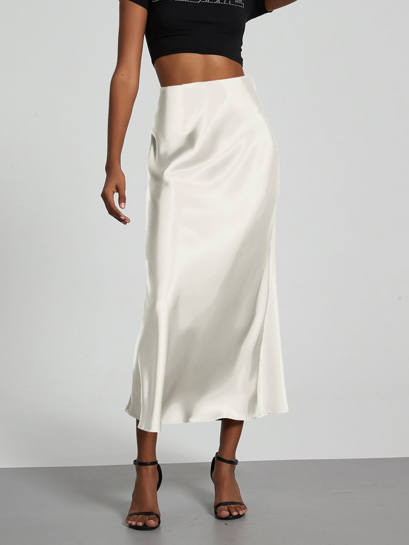 Eleganter Satin-Midirock für Damen – fließender, maßgeschneiderter Bleistiftrock in A-Linie mit Schlitz, atmungsaktives Polyester, Büro- und Abendgarderobe_voghion.com