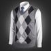 Ärmellose Weste aus Wollmischung mit V-Ausschnitt für Herren – Klassisches Karo- und Camouflage-Muster, schmale Passform, lässige und vielseitige Pullover-Strickweste für den Herbst_voghion.com