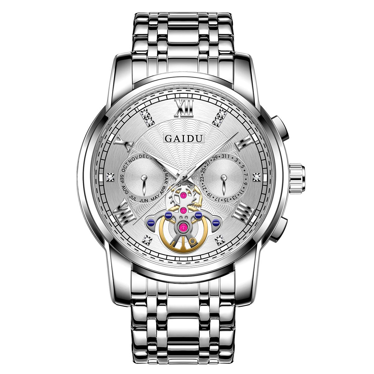 Relógio Masculino - Relógio de Quartzo Empresarial Moderno com Pulseira de Aço Inoxidável, à Prova D'água e Luminoso, Mostrador Redondo de 40mm_voghion.com
