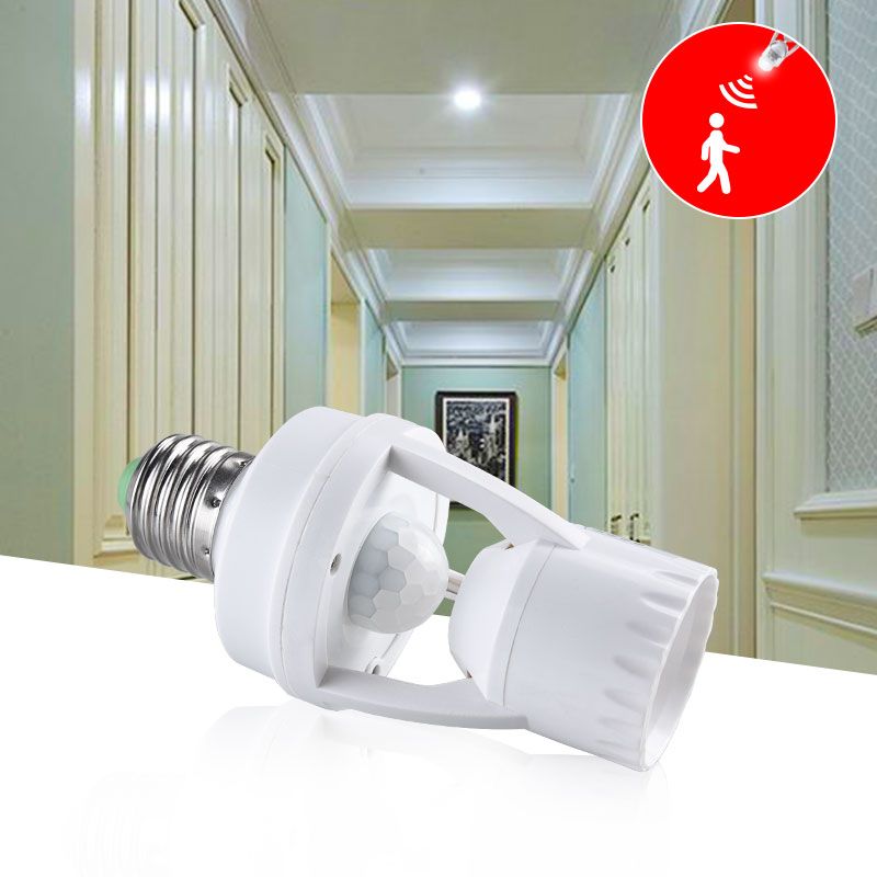 PIR Motion Sensor E27 Night Light Holder LED Bulb Converter Λαμπτήρας βάσης Λαμπτήρας Προσαρμογέας υποδοχής 110V 220V Διακόπτης ελέγχου κίνησης_voghion.com