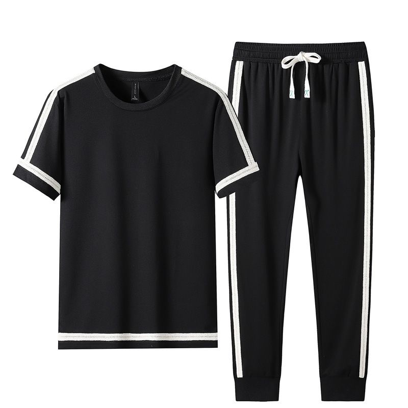 Men's Clothing Cross border men's casual sports suit summer two piece icy short sleeved T shirt quick drying trousers youth thin style_voghion.com