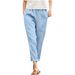 Pantaloni casual in lino e cotone da donna con tasche, vestibilità comoda, gamba dritta, in blu, rosa, verde, verde militare, caramello e rosso vino (S-XXL)_voghion.com