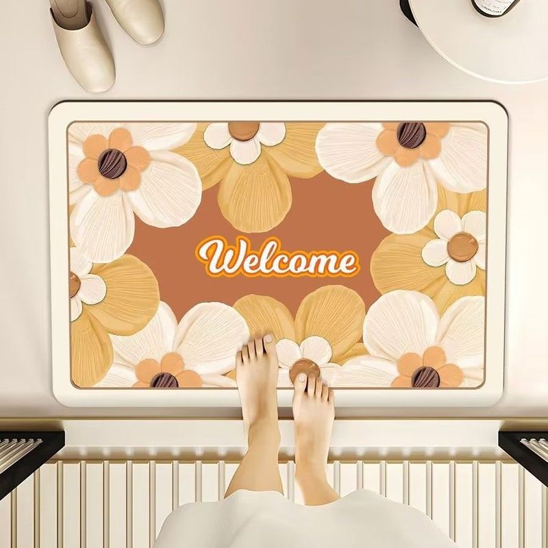 Flower World No-Wash Diatomaceous Earth Bathroom Kitchen Doorway Absorbent Quick-Dry Non-Slip Entrance Door Mat_voghion.com