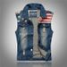Herrenbekleidung Slim Fashion Herren Jeansweste Herren Jeansweste Weste Flagge Casual Weste_voghion.com