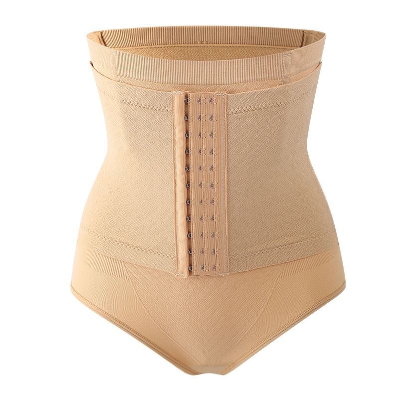 Nahtlose Shapewear mit hoher Taille – Po-Lifting-Höschen mit 3-reihigem Haken für die Postpartum- und Bauchkontrolle (S-3XL, Schwarz/Khaki)_voghion.com