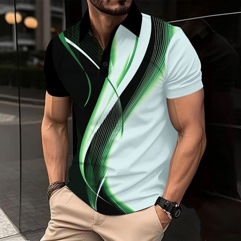 Herren Casual Poloshirt Bedrucktes Revers Knopf Business Farblich passendes All Match T-Shirt_voghion.com