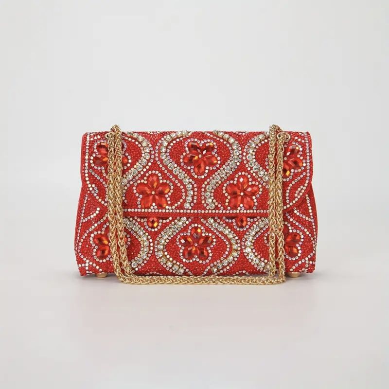 Borse da sera con fiori, tracolla a catena, borsa a tracolla quadrata, pochette con cristalli e strass_voghion.com