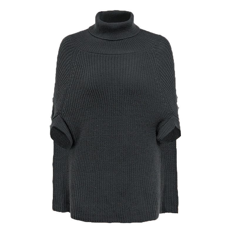 Suéter de cuello alto de color sólido estilo poncho capa para mujer abrigo de chal de punto suelto a la moda_voghion.com