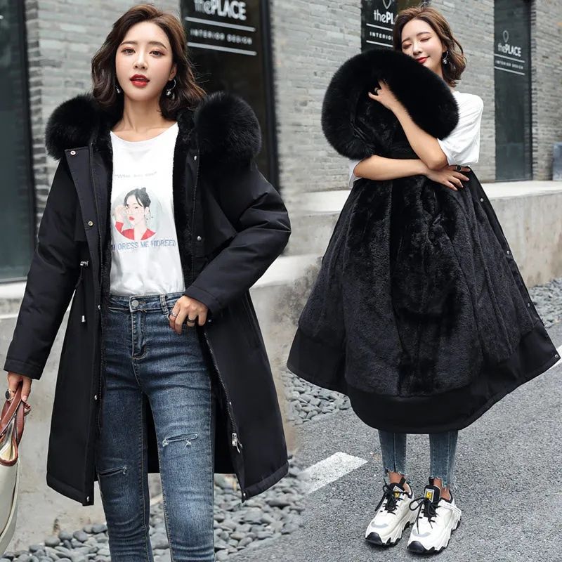 Giacca invernale 2023 Nuove Donne Parka Vestiti Cappotto Lungo Fodera di Lana Giacca Con Cappuccio Collo di Pelliccia Spessore Caldo Usura della Neve Imbottito_voghion.com