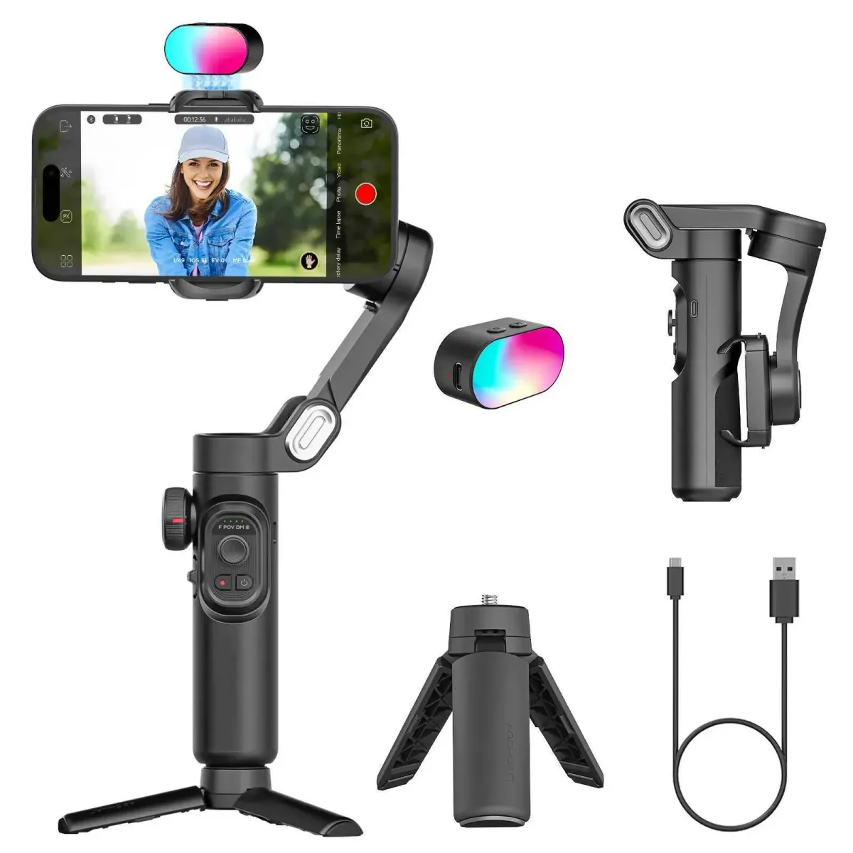 AOCHUAN Smart XE Kit Gimbal Stabilizer For Smartphone IPhone Video Recording Magnetic Fill Light 3-Axis Foldable Android_voghion.com