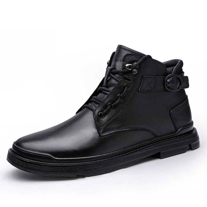 First Layer Cotton Tooling Boots High Top Leather Shoes Leather Splicing Lace Up_voghion.com