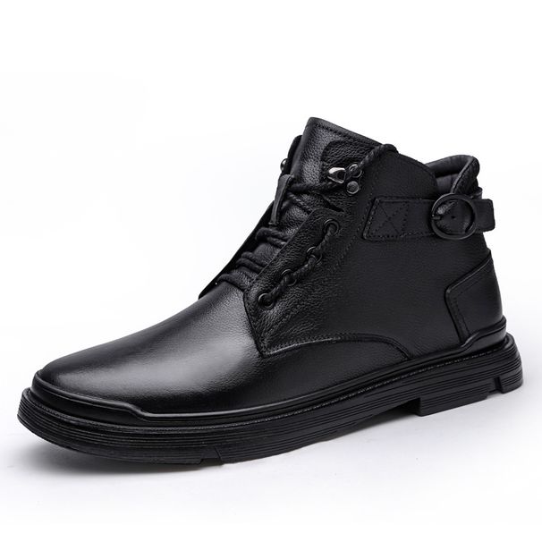 First Layer Cotton Tooling Boots High Top Leather Shoes Leather Splicing Lace Up_voghion.com