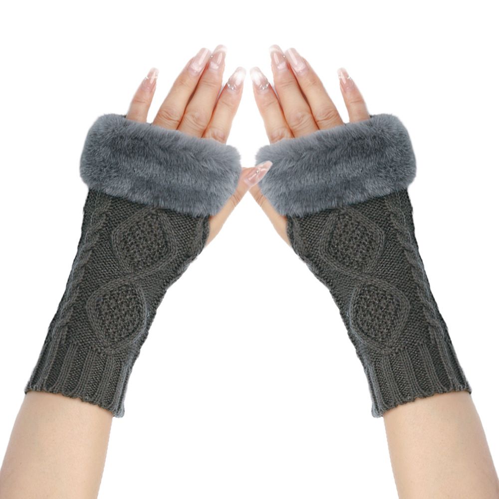 Damskie dzianinowe wełniane rękawiczki z półpalcami – ciepłe i miękkie, z podwójnym wzorem w romby, na jesień i zimę (krótki mankiet, stylowe i wygodne)_voghion.com