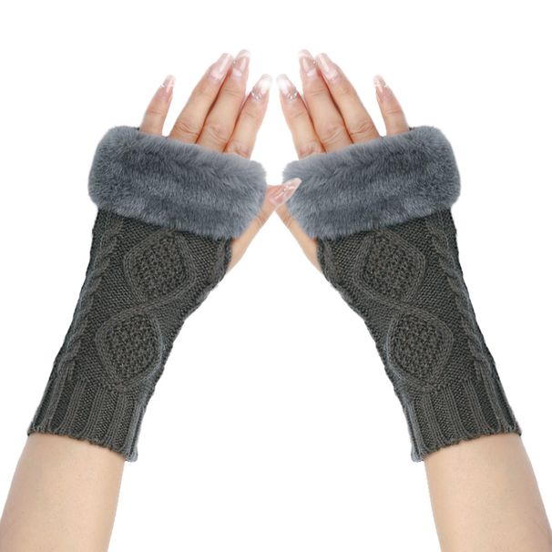 Damskie dzianinowe wełniane rękawiczki z półpalcami – ciepłe i miękkie, z podwójnym wzorem w romby, na jesień i zimę (krótki mankiet, stylowe i wygodne)_voghion.com