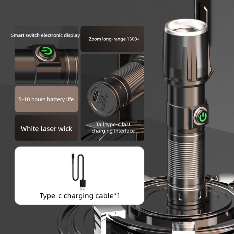 Neue LED-Taschenlampe mit hoher Helligkeit, wiederaufladbar über USB, ultrahell, für den Außenbereich, für den Heimgebrauch, Notfall-Gaslicht, Fernscheinwerfer_voghion.com