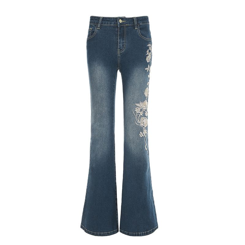 Dammekleeder Rous Broderie Flared Jeans Damen Déif Taille Täschedesign Casual Slim Hosen_voghion.com