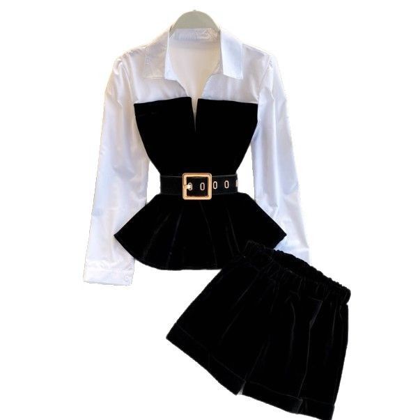 Women’s Clothing Spring And Summer Hot Girl Style Sexy Suit Women's Patchwork Shirt Top + Wide Leg Shorts Two Piece Suit_voghion.com