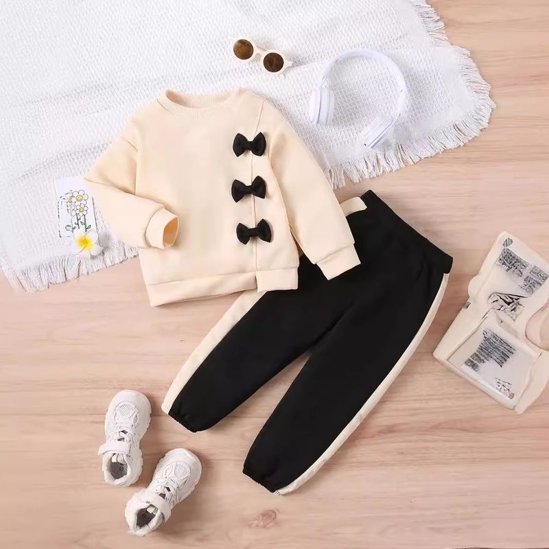 2024 kız sonbahar yeni üç boyutlu fiyonk sweatshirt + rahat pantolon iki parçalı set_voghion.com