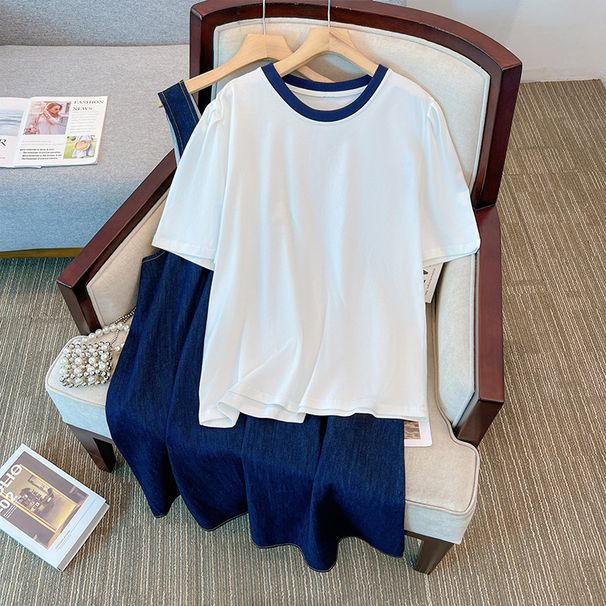 Damen Denim Ärmellose Weste Zweiteiliges Kleid_voghion.com