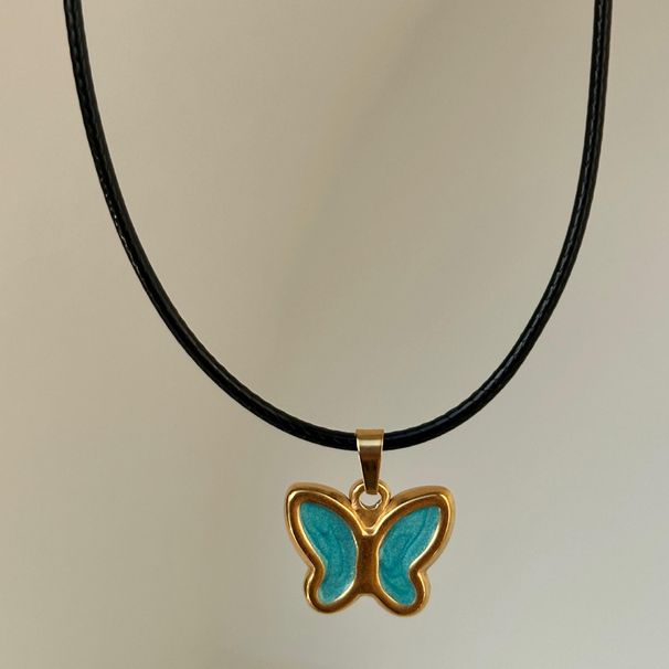 Collana con opale a farfalla, in acciaio inossidabile, alla moda, a strati, per donna, elegante ciondolo con pietra preziosa rosa e blu, accessorio boho chic_voghion.com