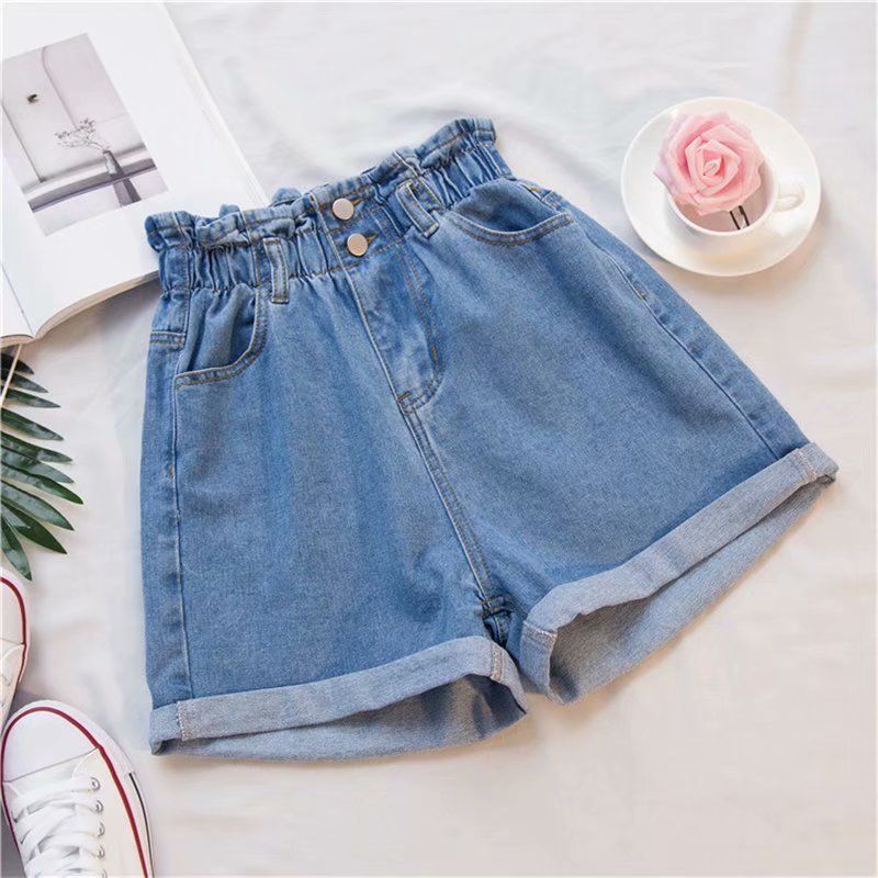Women's Clothing Denim Shorts For Women In Summer Elastic Waist Straight Loose Slim All Match High Waist Curled A Line Wide Leg Hot Pants_voghion.com